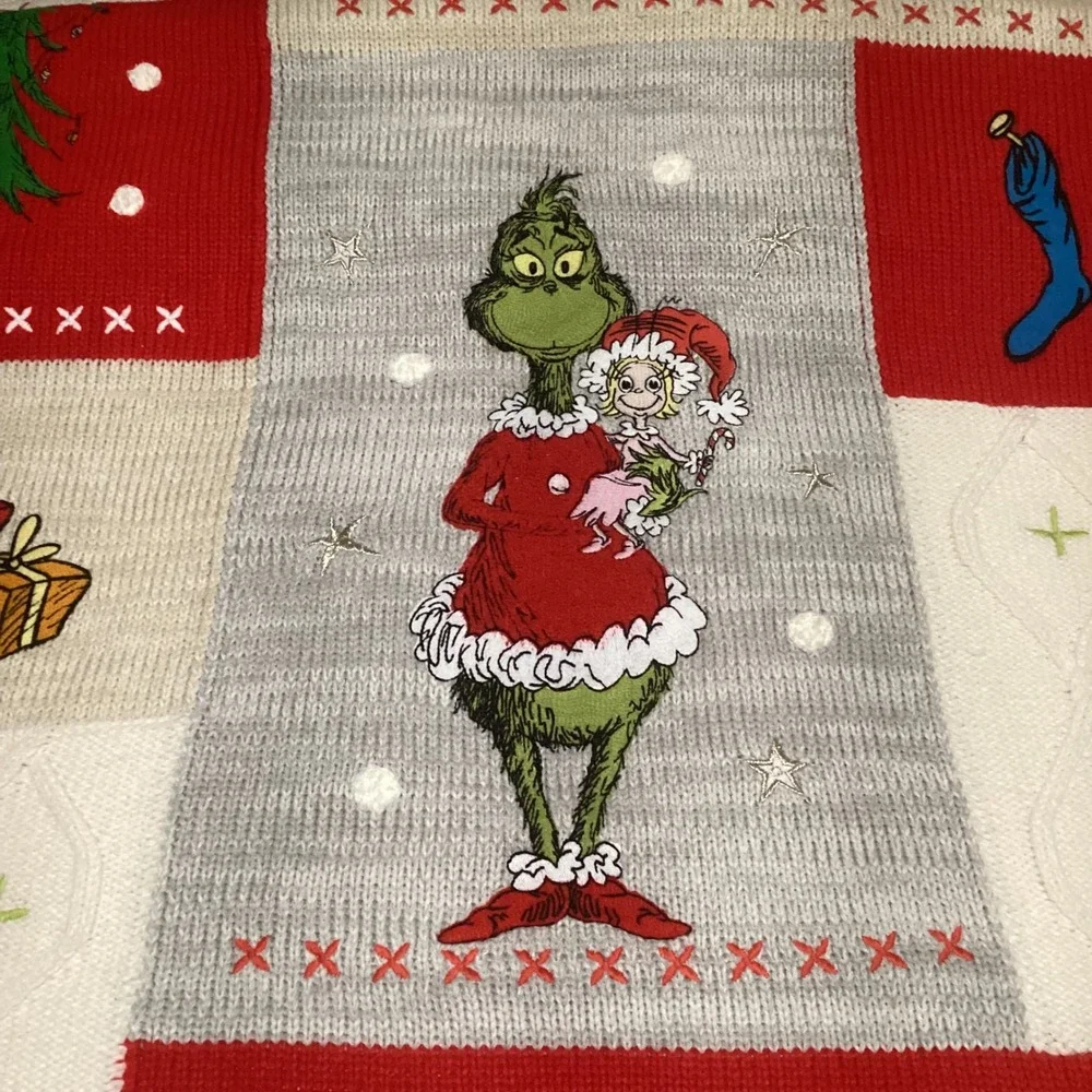 Pottery Barn Kids Dr Seuss The Grinch Christmas Knit Sherpa Throw Blanket 40x50
